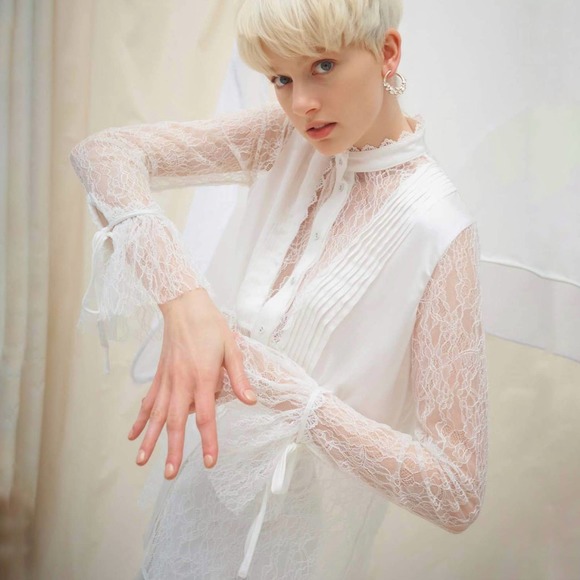 Aje Tops - AJE Veil Lace Shirt Ivory White Button Down Top